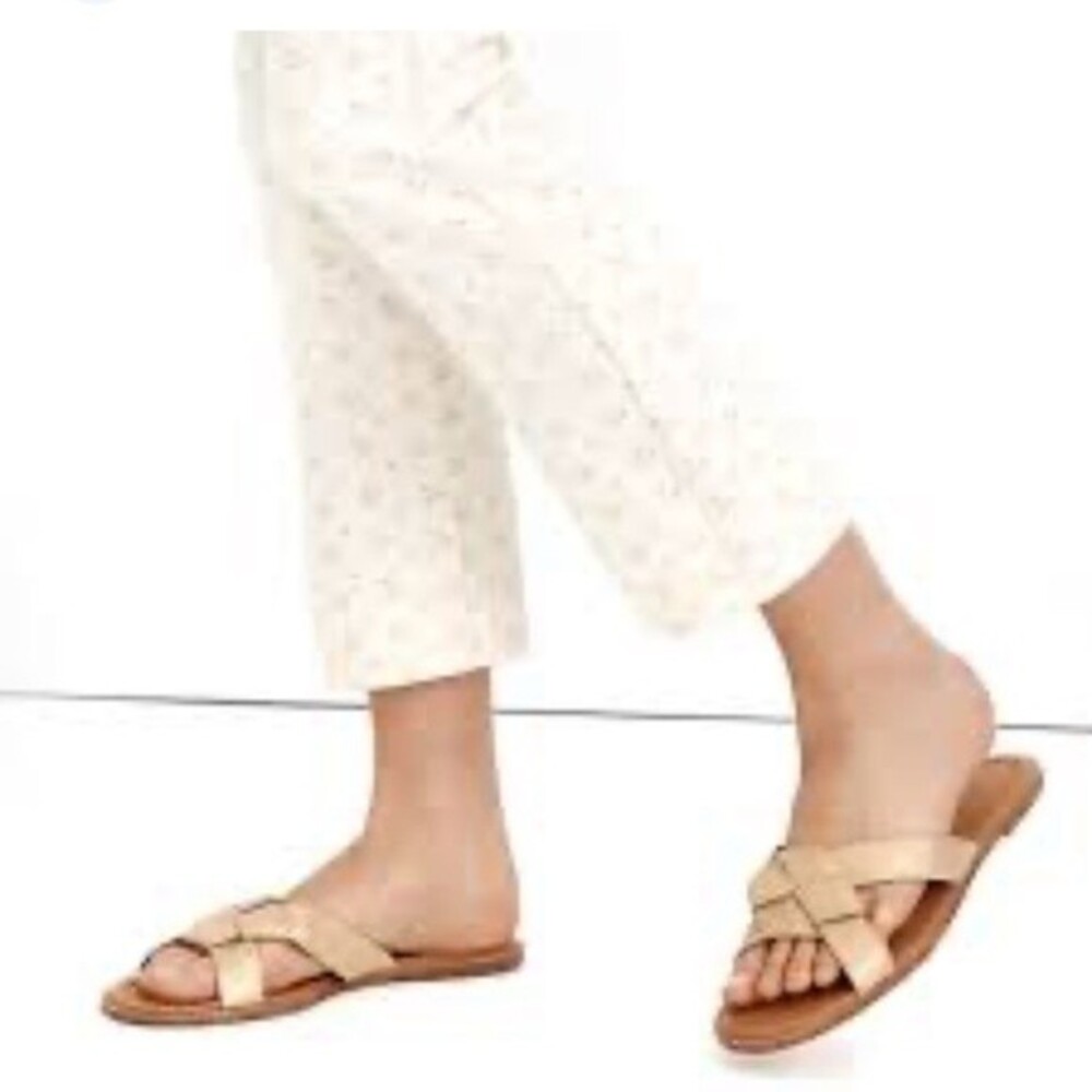 Madewell Women's Gold Metallic Leather Woven Slip-on Flat Sandals Size 8